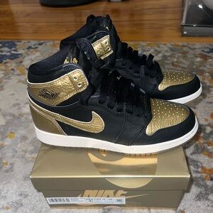 Nike Gold and Black Air Jordan 1 Retro